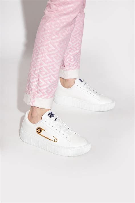 Kids White Safety Pin Sneakers by Versace on Sale 